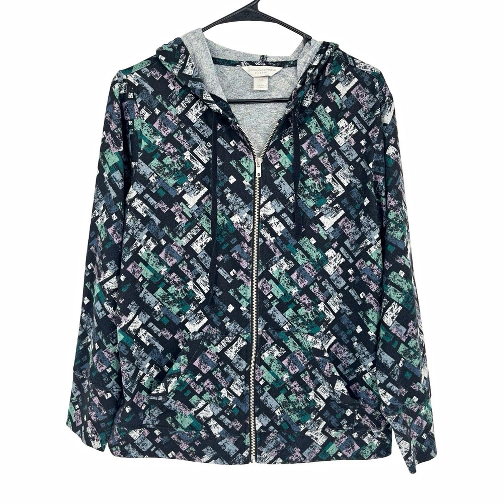 Christopher & Banks Hoodie Women's Petite PM Black Multi Full Zip Hooded Pockets